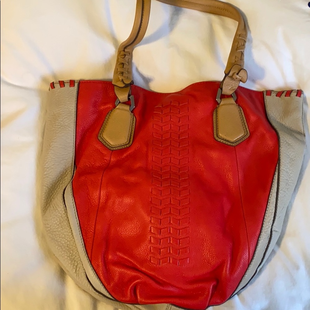 New tan and red leather purse— ORYANY